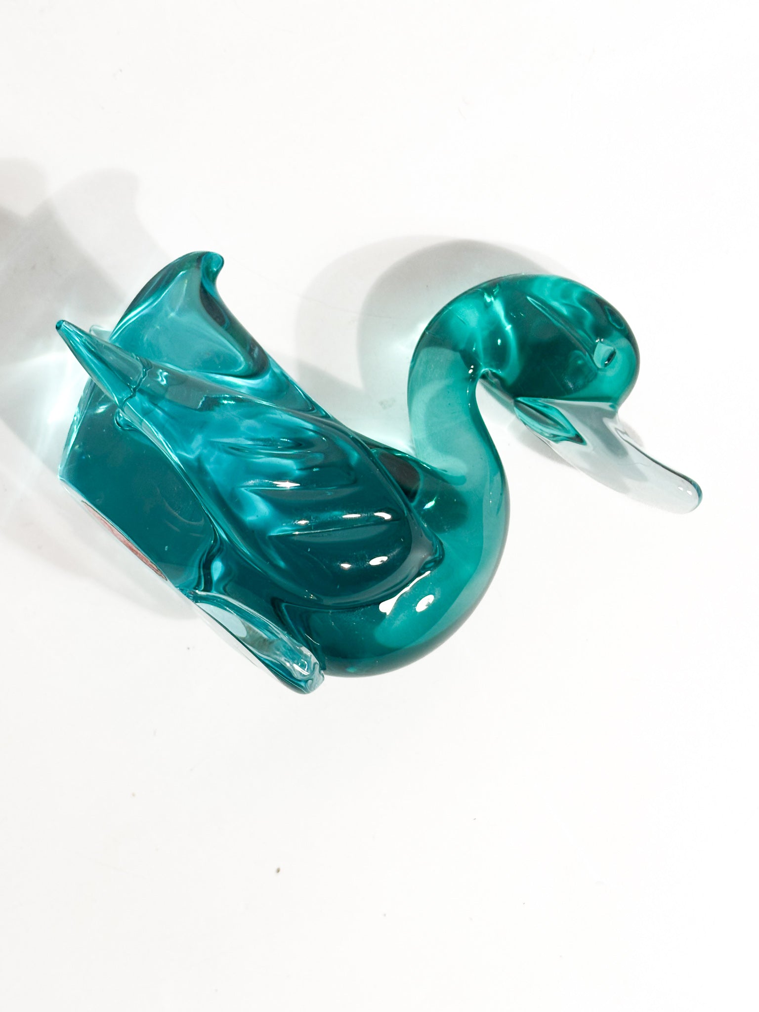 Murano Glass Duck Sculpture Green by Archimede Seguso 1950s
