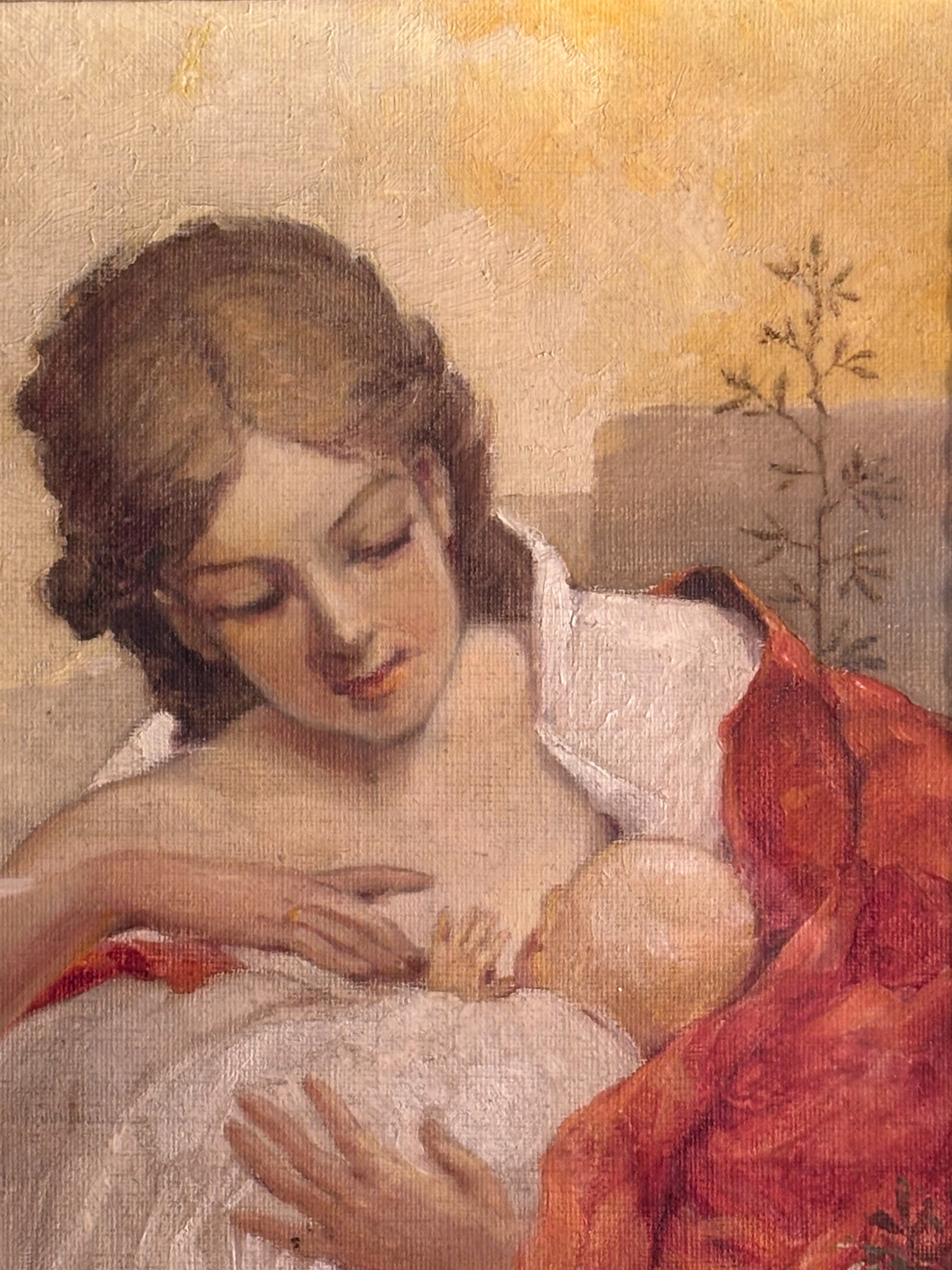 Oil Painting on Canvas of Maternity by A. Hampe