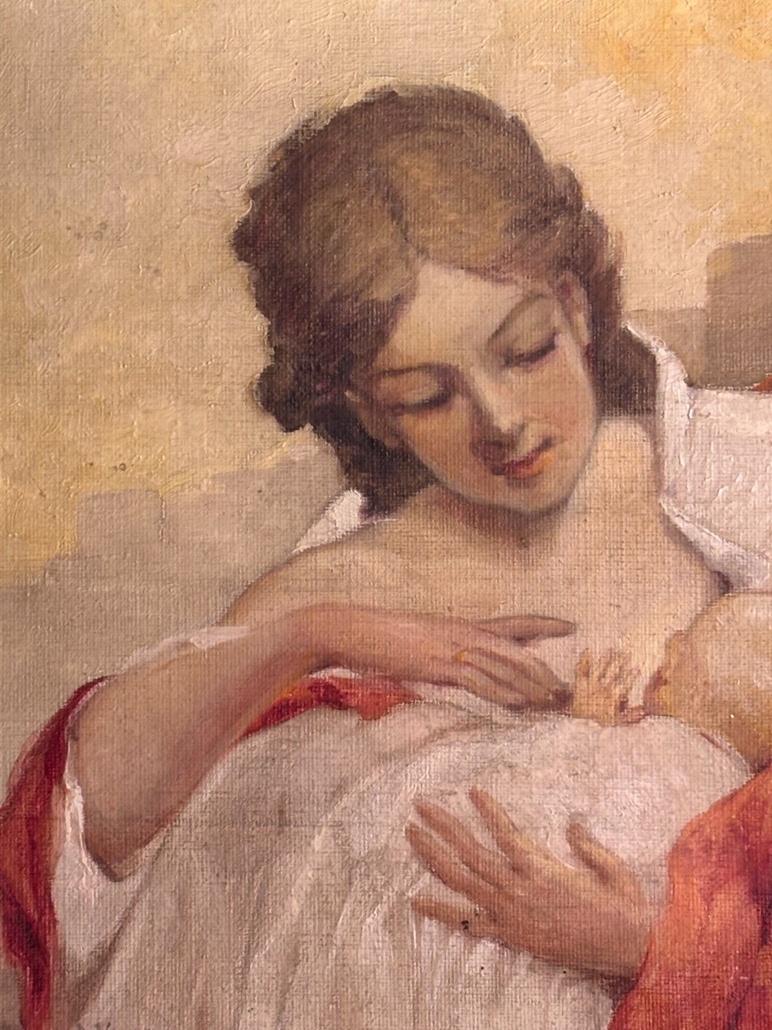Oil Painting on Canvas of Maternity by A. Hampe