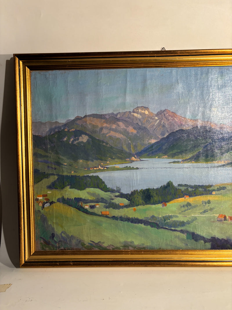 Oil Painting on Canvas of Lake Landscape by G. Welters 1950s