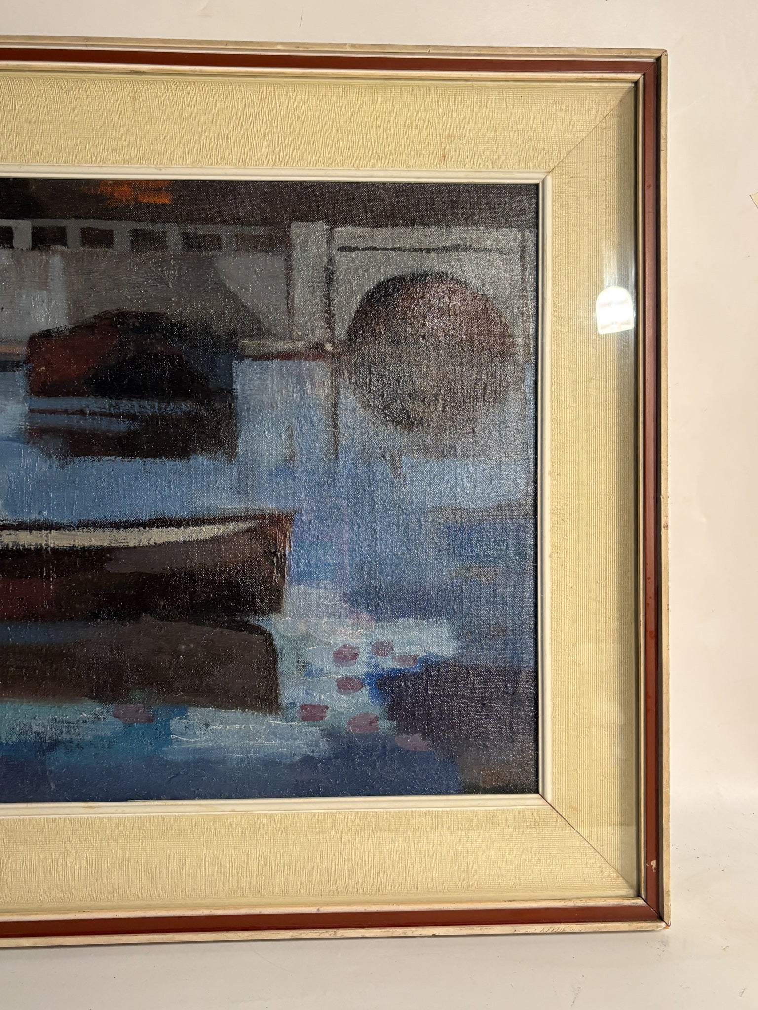 Oil Painting on Panel of Boats by A. Rossi 1970s