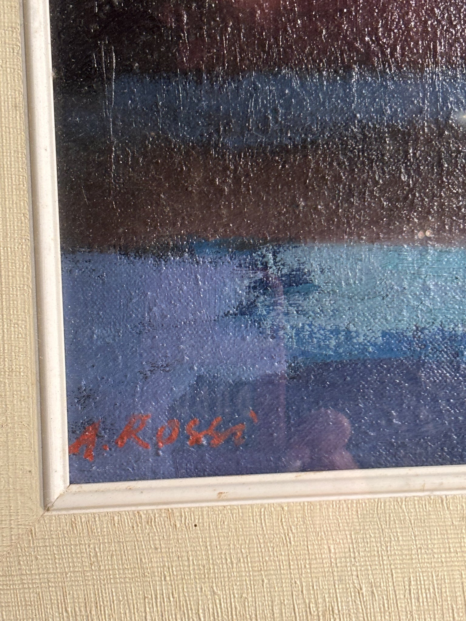 Oil Painting on Panel of Boats by A. Rossi 1970s