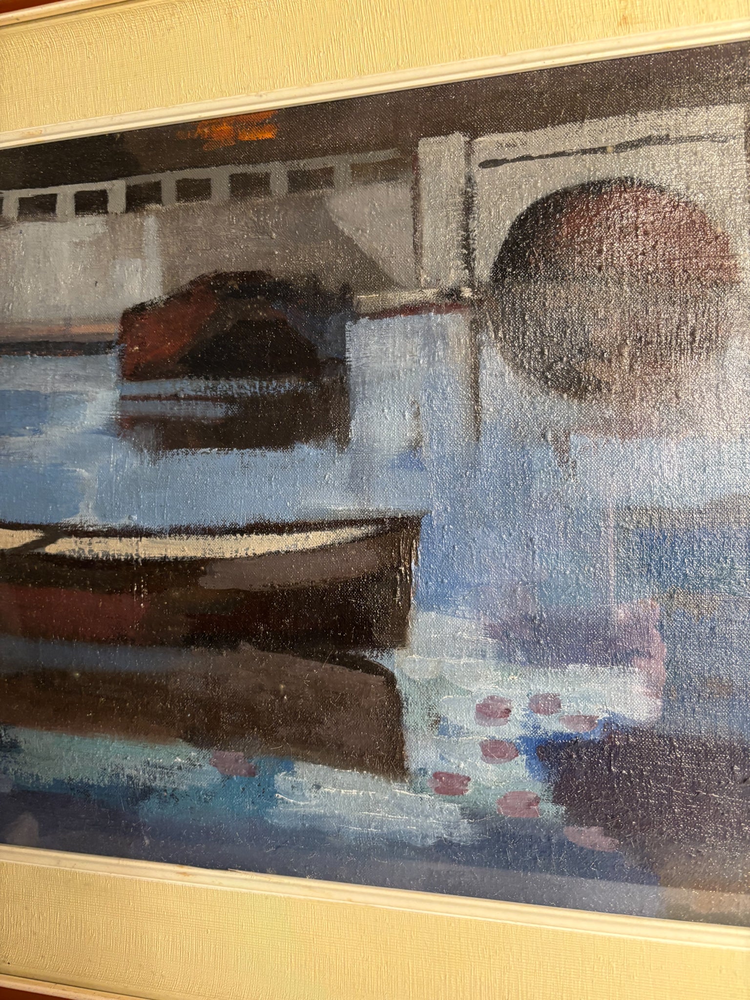 Oil Painting on Panel of Boats by A. Rossi 1970s