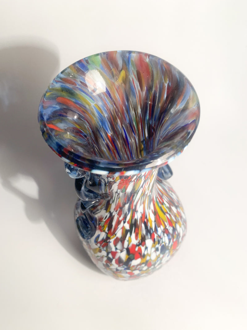 Ansato Multicolored Vase in Murano Glass with Murrine from the 1940s
