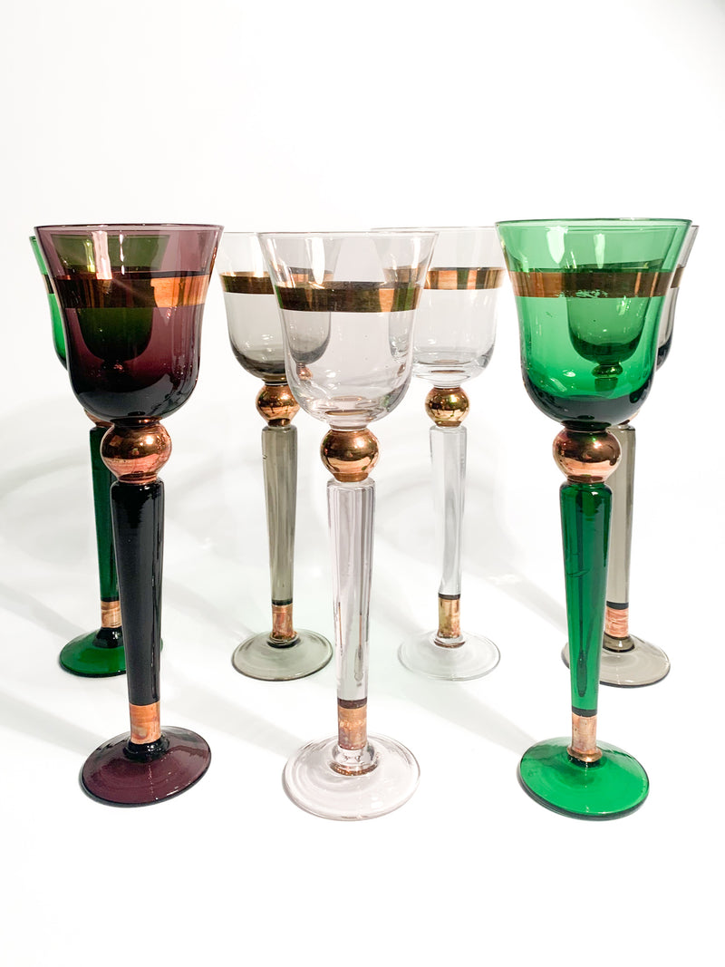 Set of 6 Multicolored Murano Glass Goblets by Venini from the 1950s