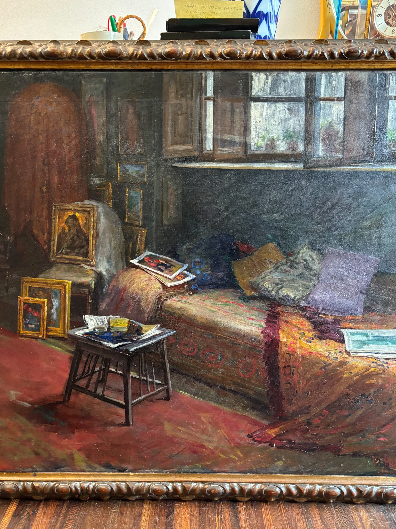 Oil painting on Canvas of a Domestic Scene by Giovanni Iacovino, 1940s