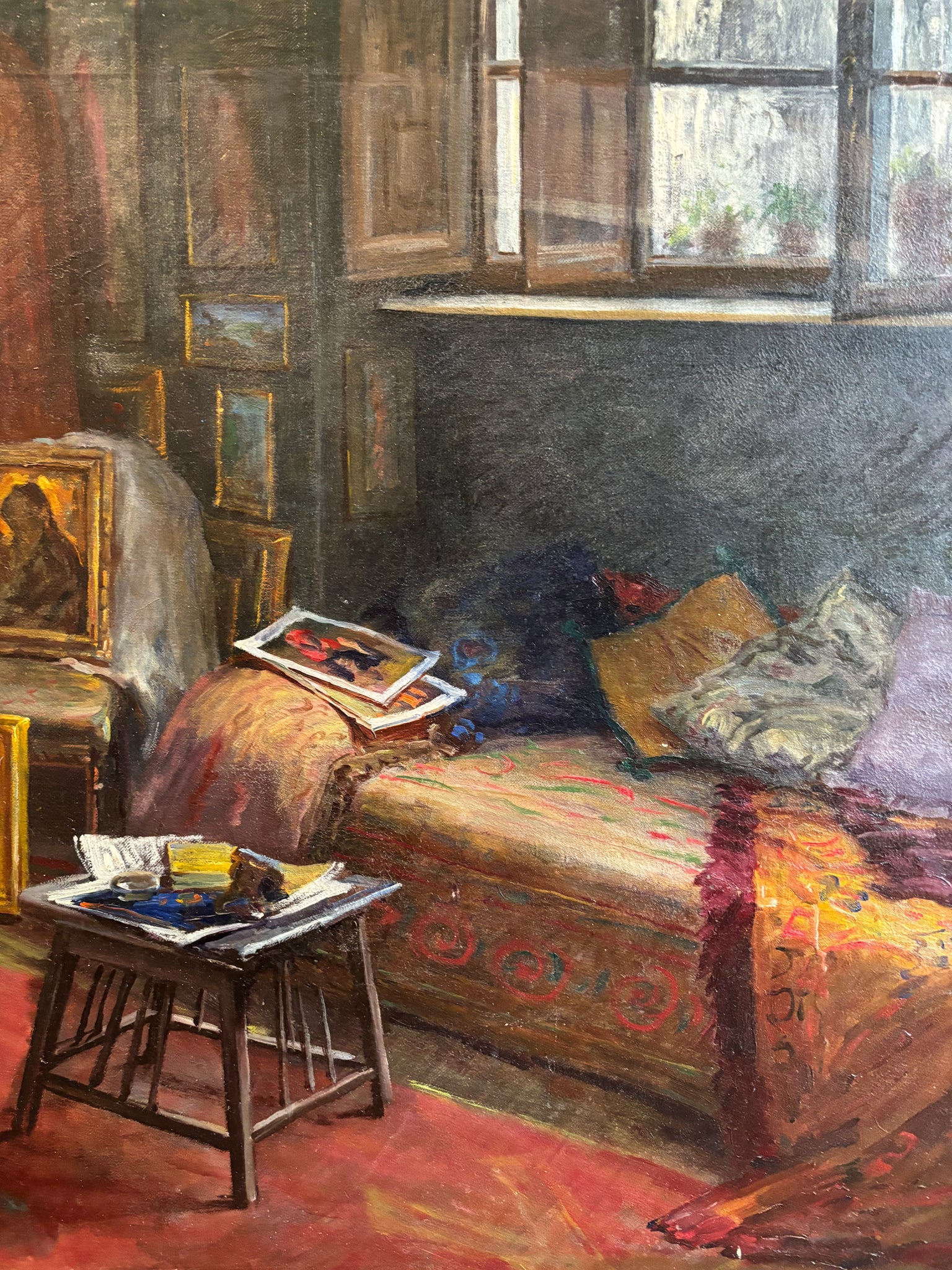 Oil painting on Canvas of a Domestic Scene by Giovanni Iacovino, 1940s