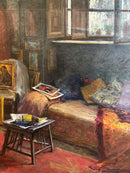 Dipinto Olio su Tela di una Scena Casalinga di Giovanni Iacovino Anni 40