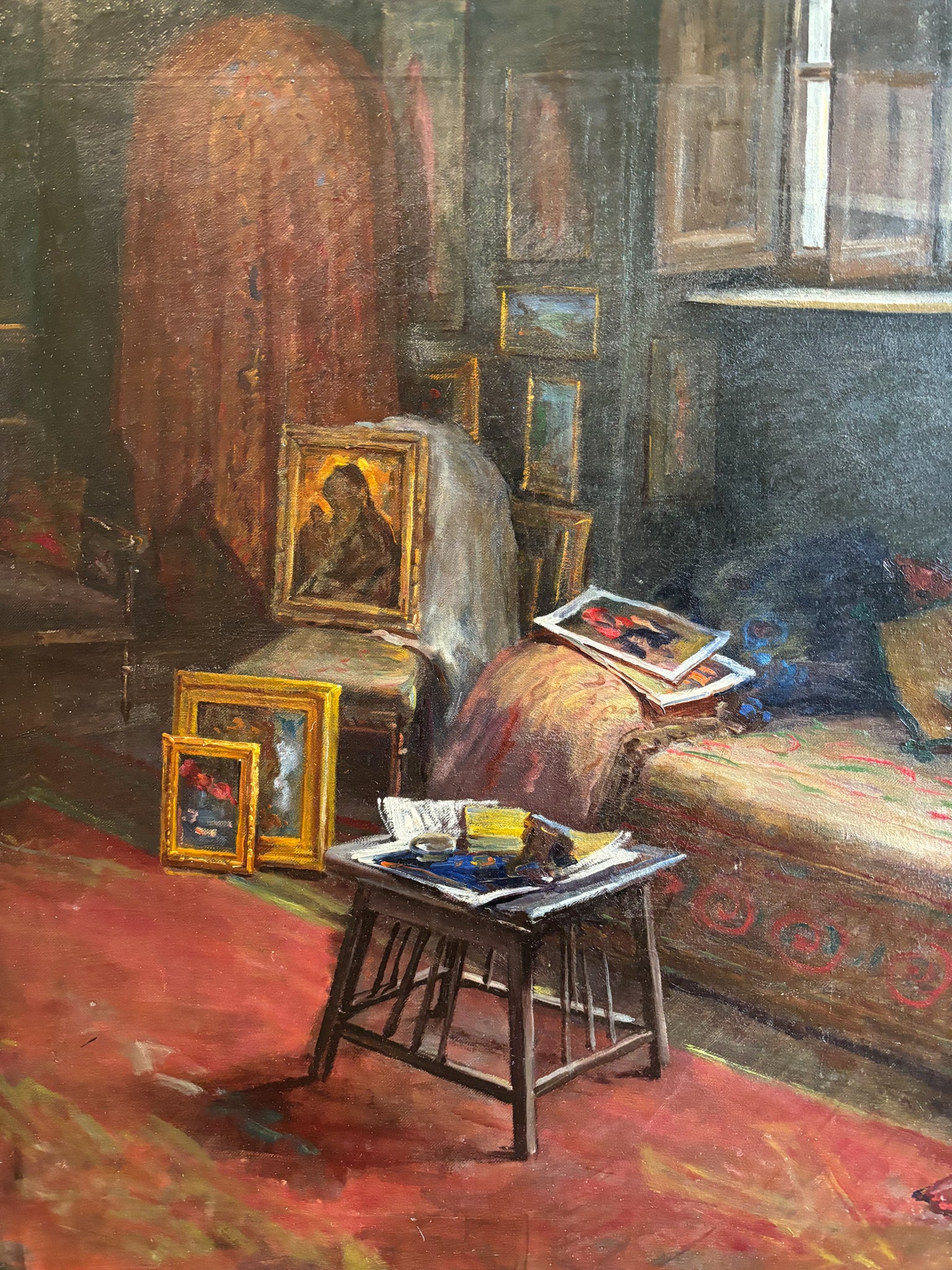 Oil painting on Canvas of a Domestic Scene by Giovanni Iacovino, 1940s