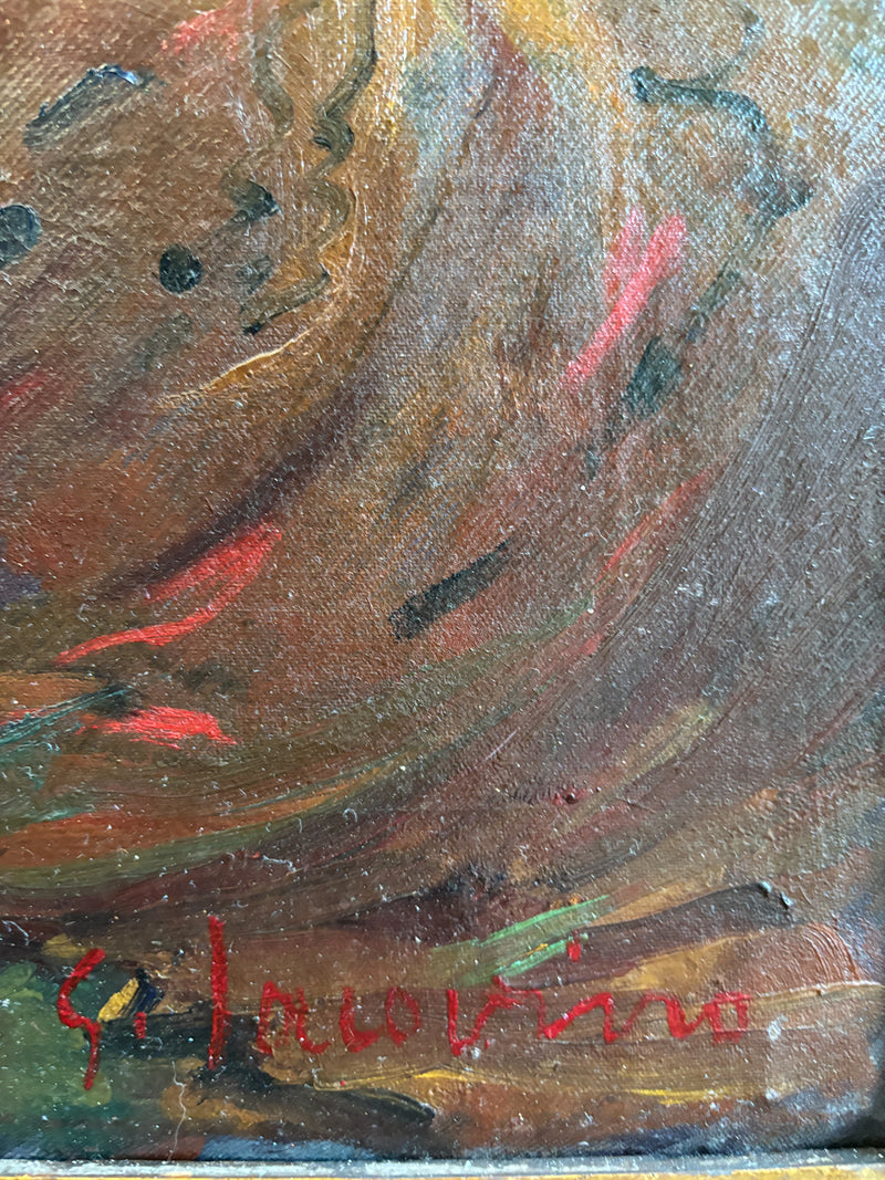 Dipinto Olio su Tela di una Scena Casalinga di Giovanni Iacovino Anni 40
