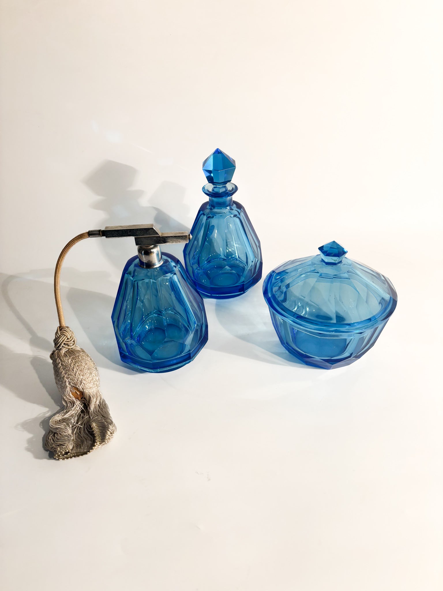 50s Blue Glass Toilet Set