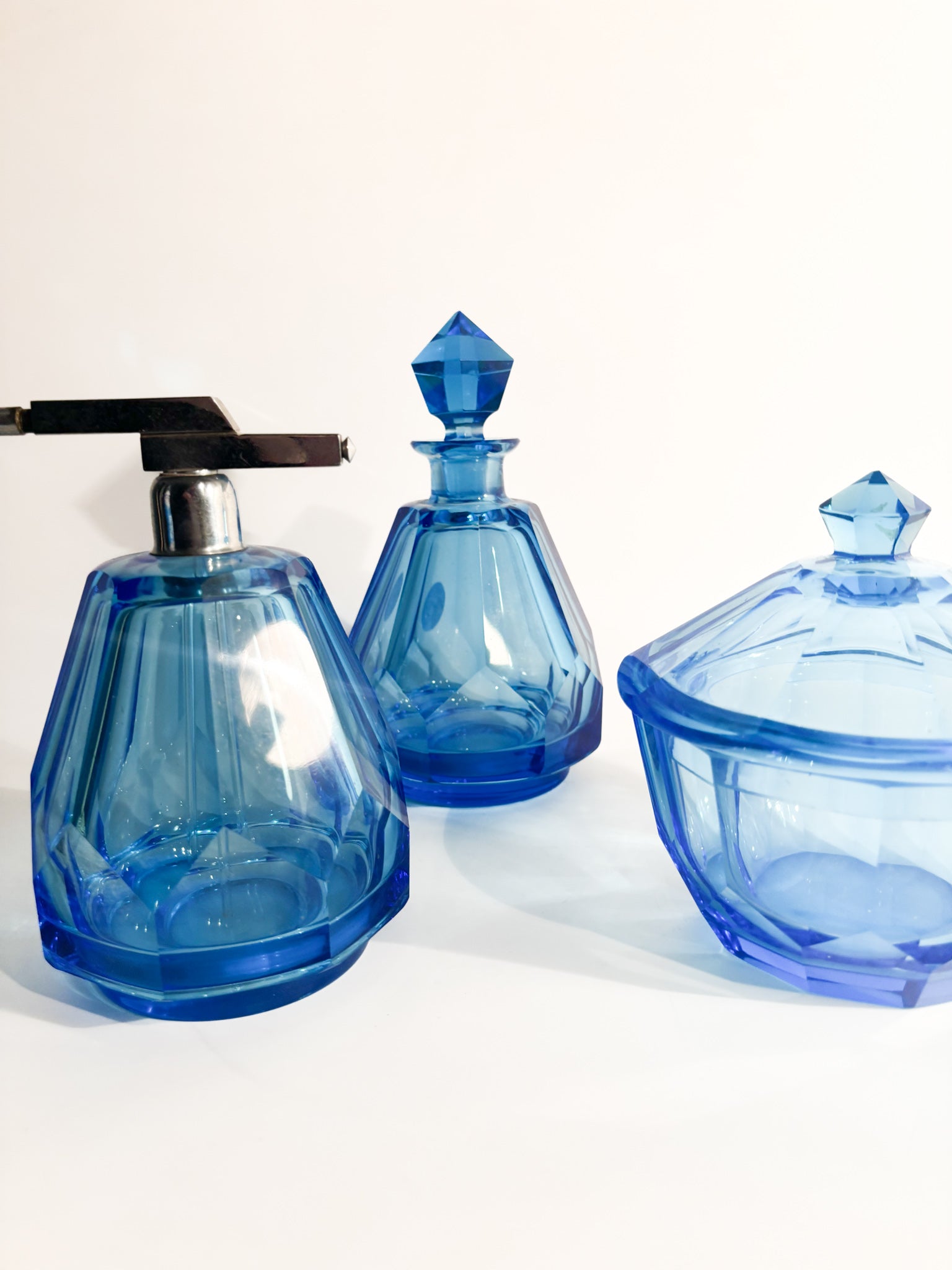 50s Blue Glass Toilet Set