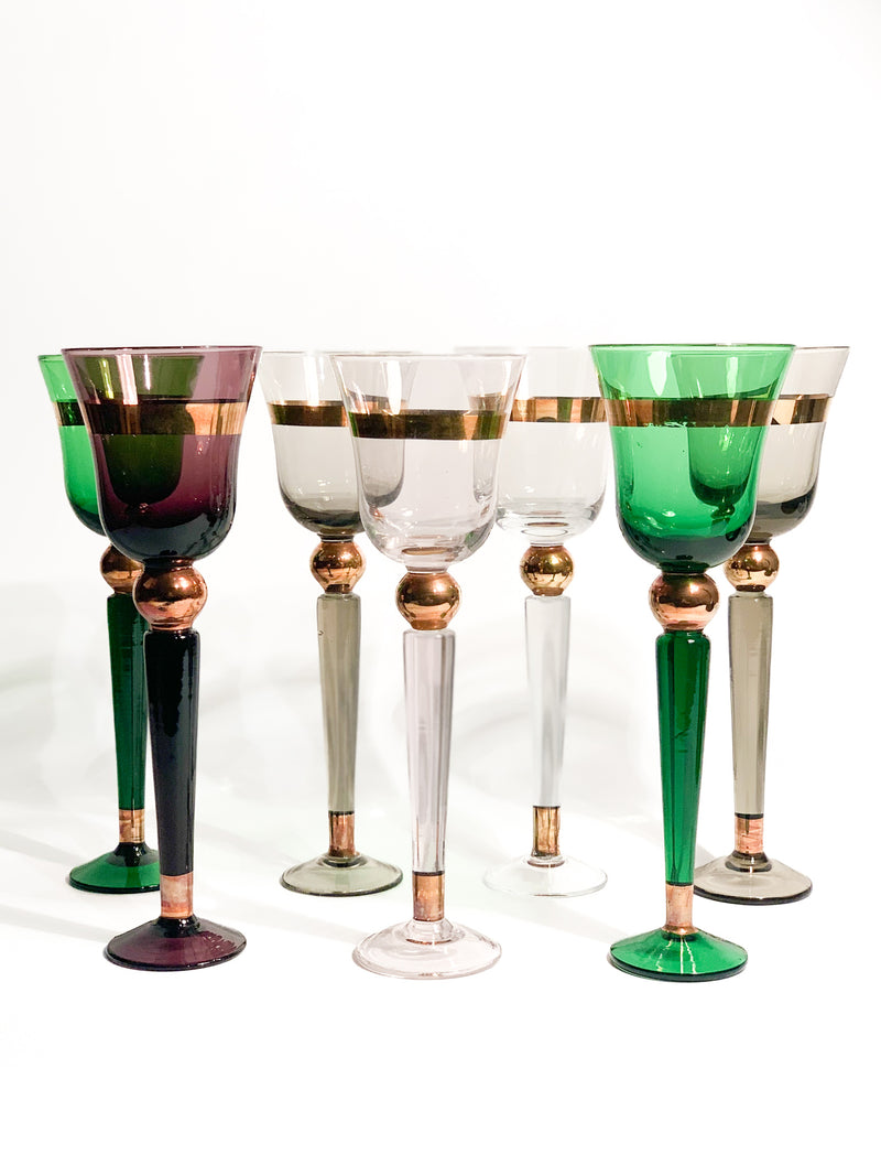 Set of 6 Multicolored Murano Glass Goblets by Venini from the 1950s