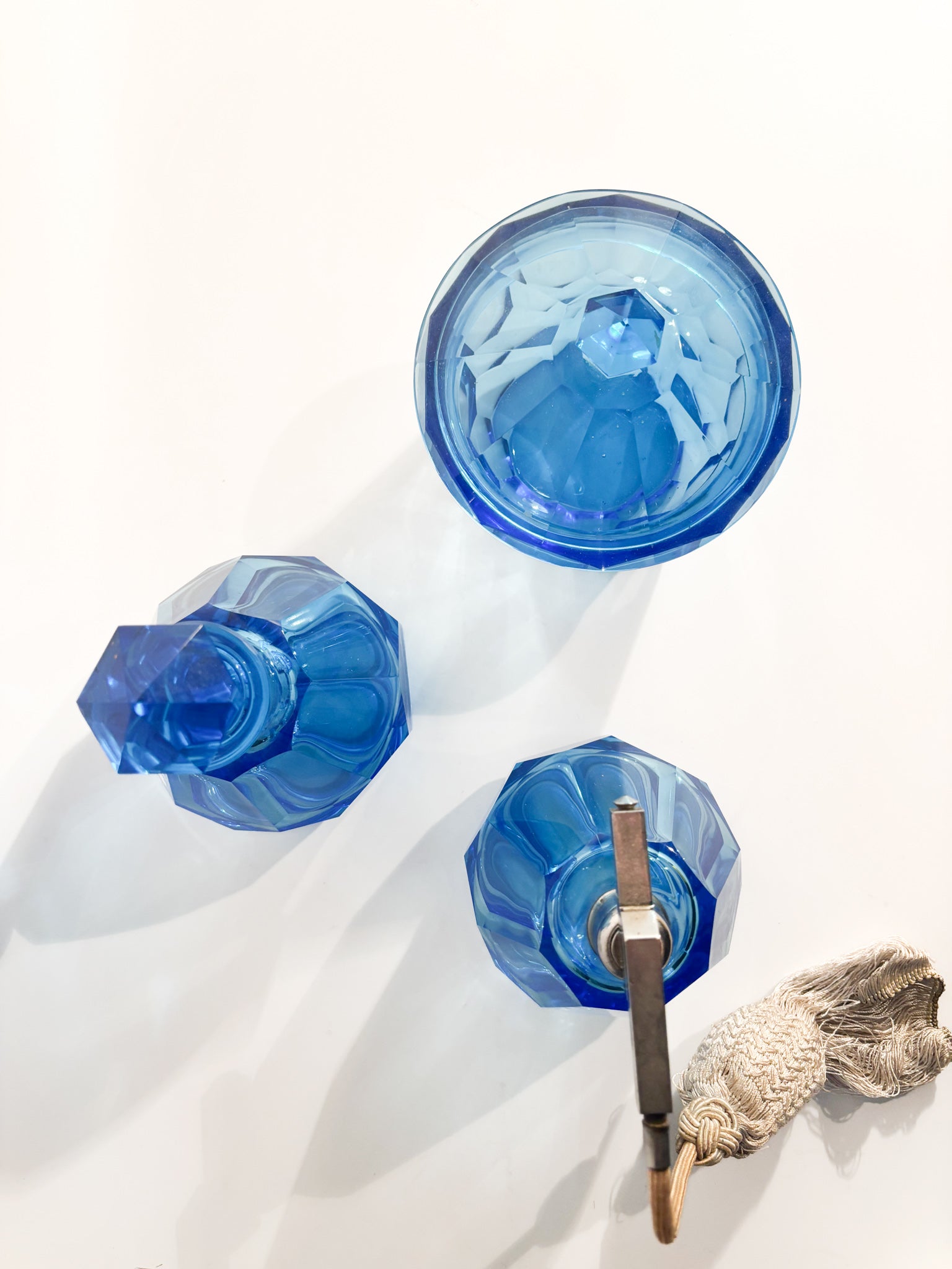 50s Blue Glass Toilet Set
