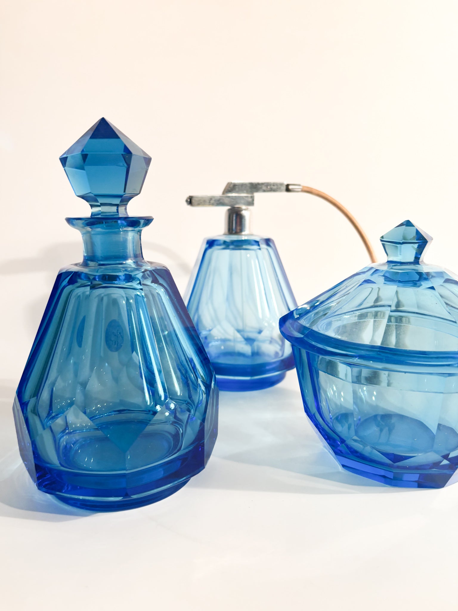 50s Blue Glass Toilet Set