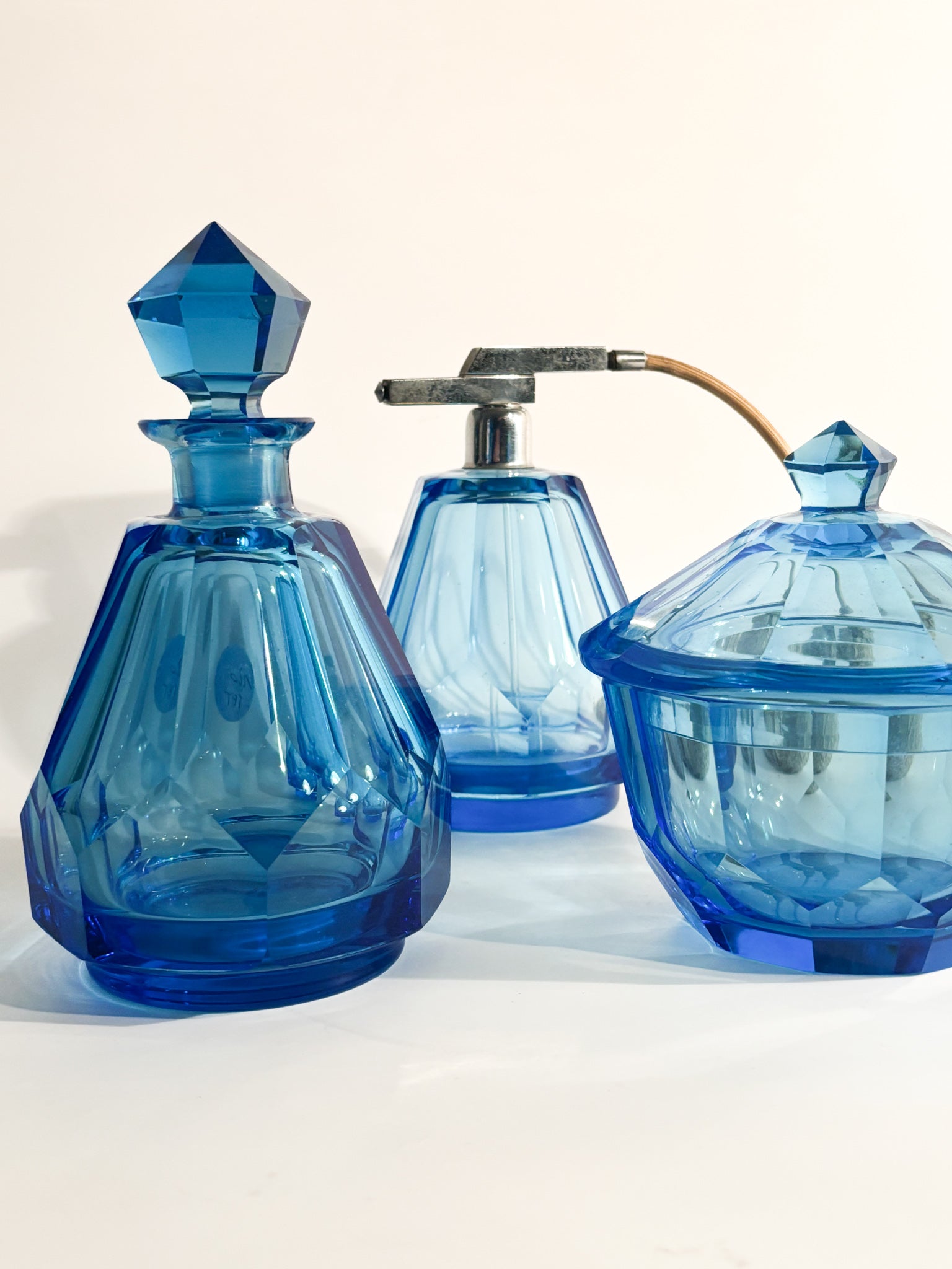 50s Blue Glass Toilet Set