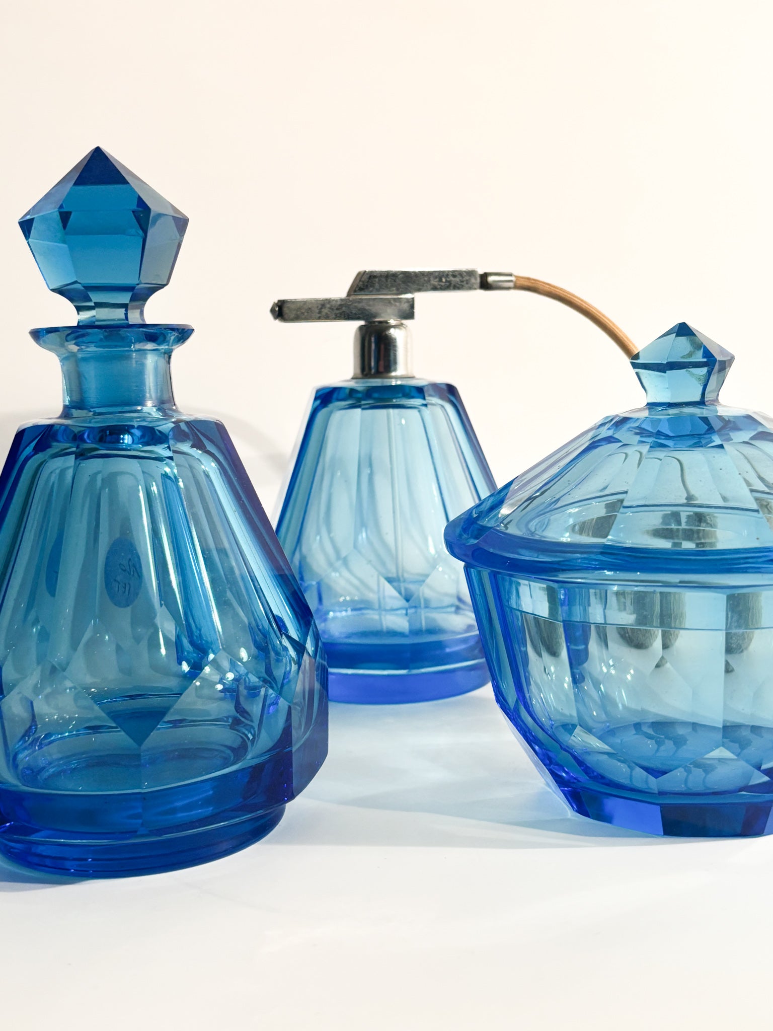 50s Blue Glass Toilet Set