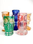 Bicchiere in Cristallo di Biedermeier Rosa e Viola Decorato ad Acido nel 1800