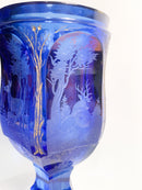 Bicchiere in Cristallo di Biedermeier Blu e Rosso e Decorazione ad Acido del 1800