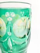 Bicchiere in Cristallo di Biedermeier Verde e Giallo Decorato ad Acido del 1800