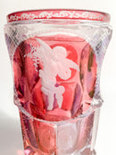 Bicchiere in Cristallo di Biedermeier Rosa e Viola Decorato ad Acido nel 1800