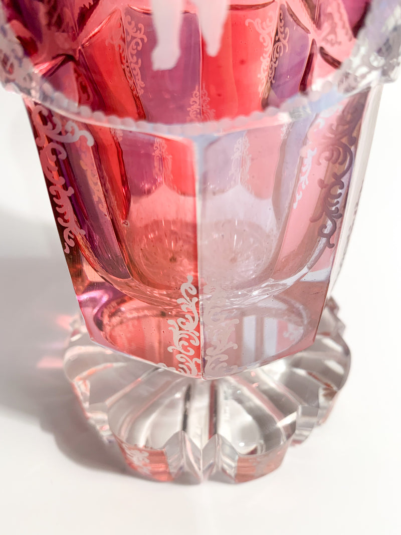 Bicchiere in Cristallo di Biedermeier Rosa e Viola Decorato ad Acido nel 1800