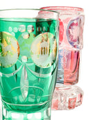 Bicchiere in Cristallo di Biedermeier Rosa e Viola Decorato ad Acido nel 1800