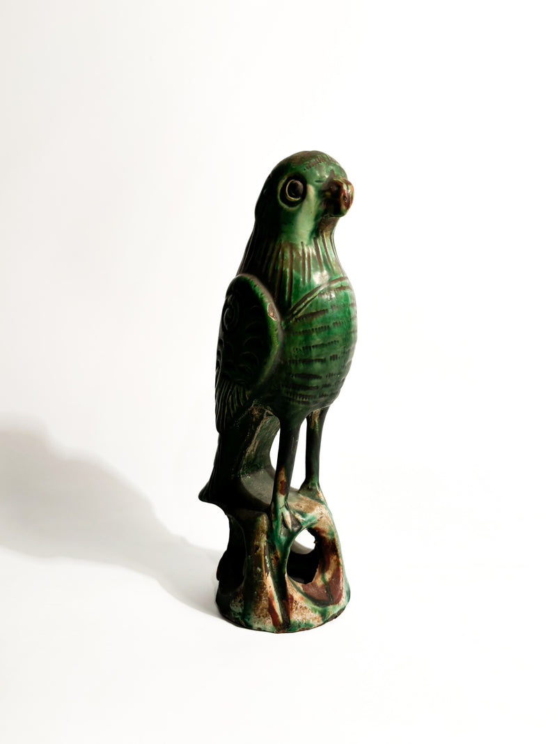 Chinese Terracotta Sculpture of a Green Parrot from the 1950s