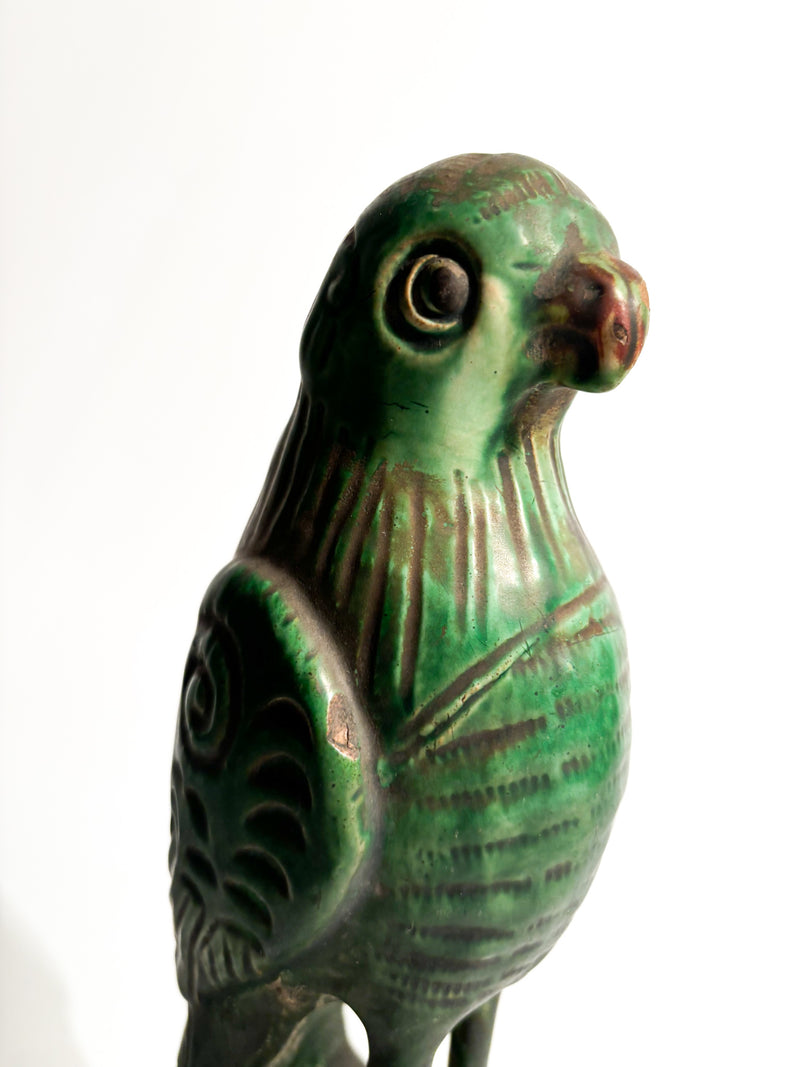 Chinese Terracotta Sculpture of a Green Parrot from the 1950s