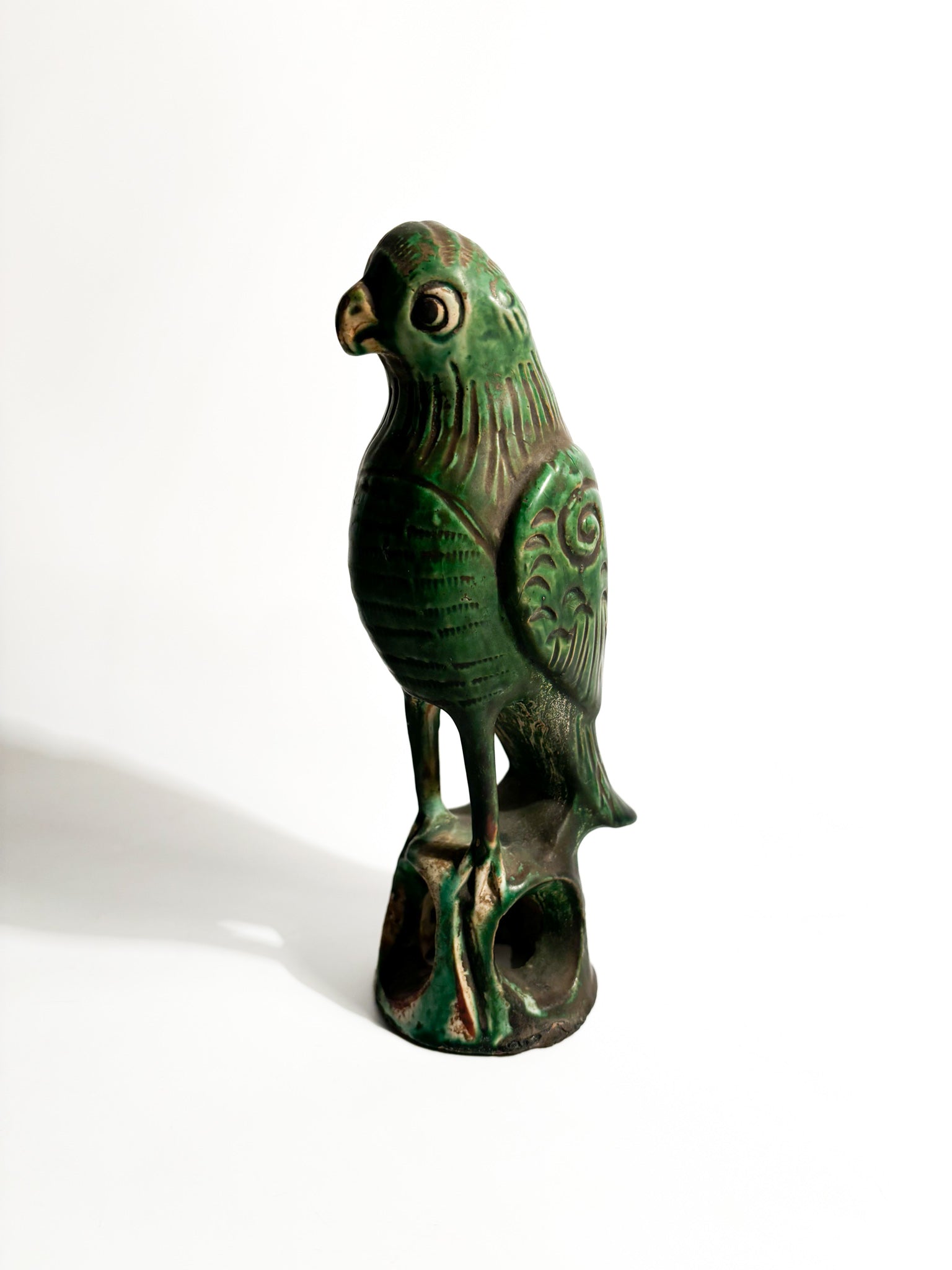 Chinese Terracotta Sculpture of a Green Parrot from the 1950s