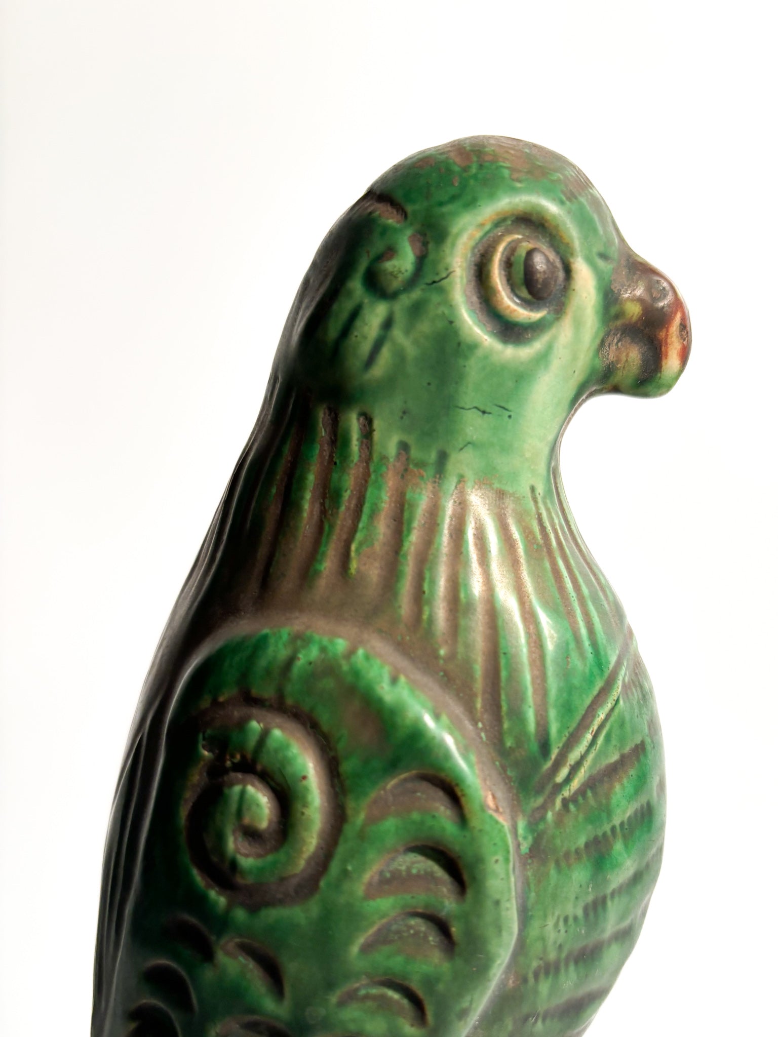 Chinese Terracotta Sculpture of a Green Parrot from the 1950s