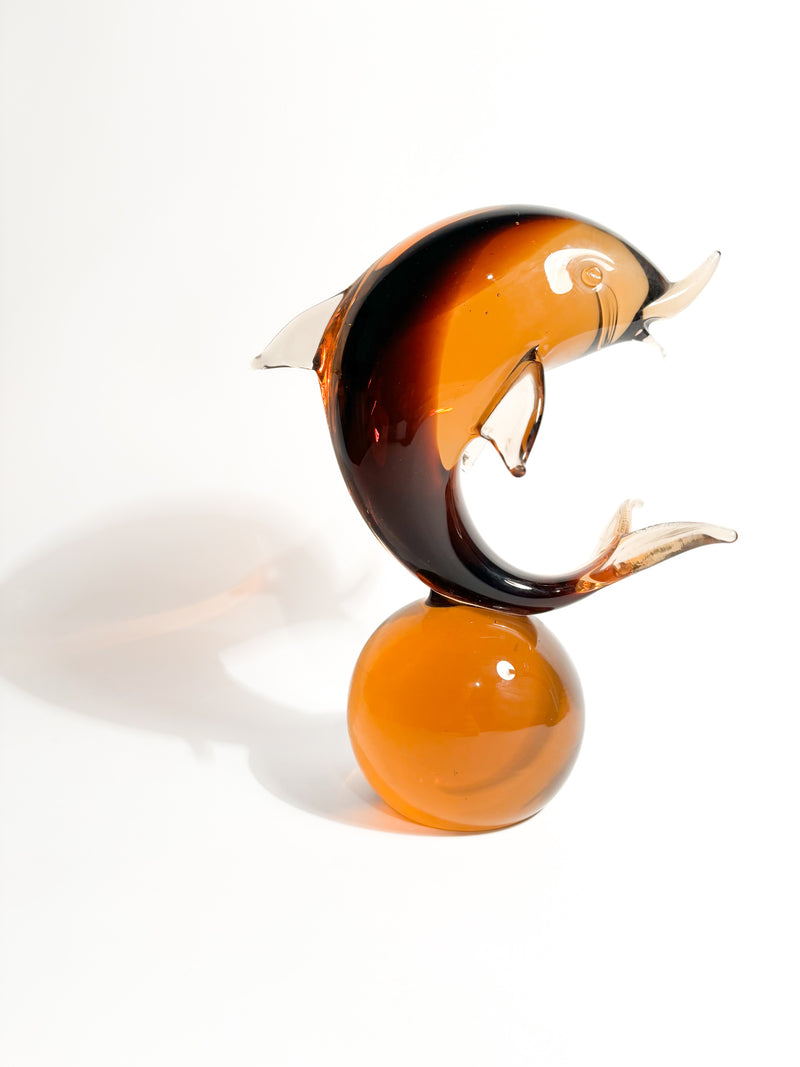 Dolphin Sculpture in Orange Murano Glass Attributed to Seguso, 1960s