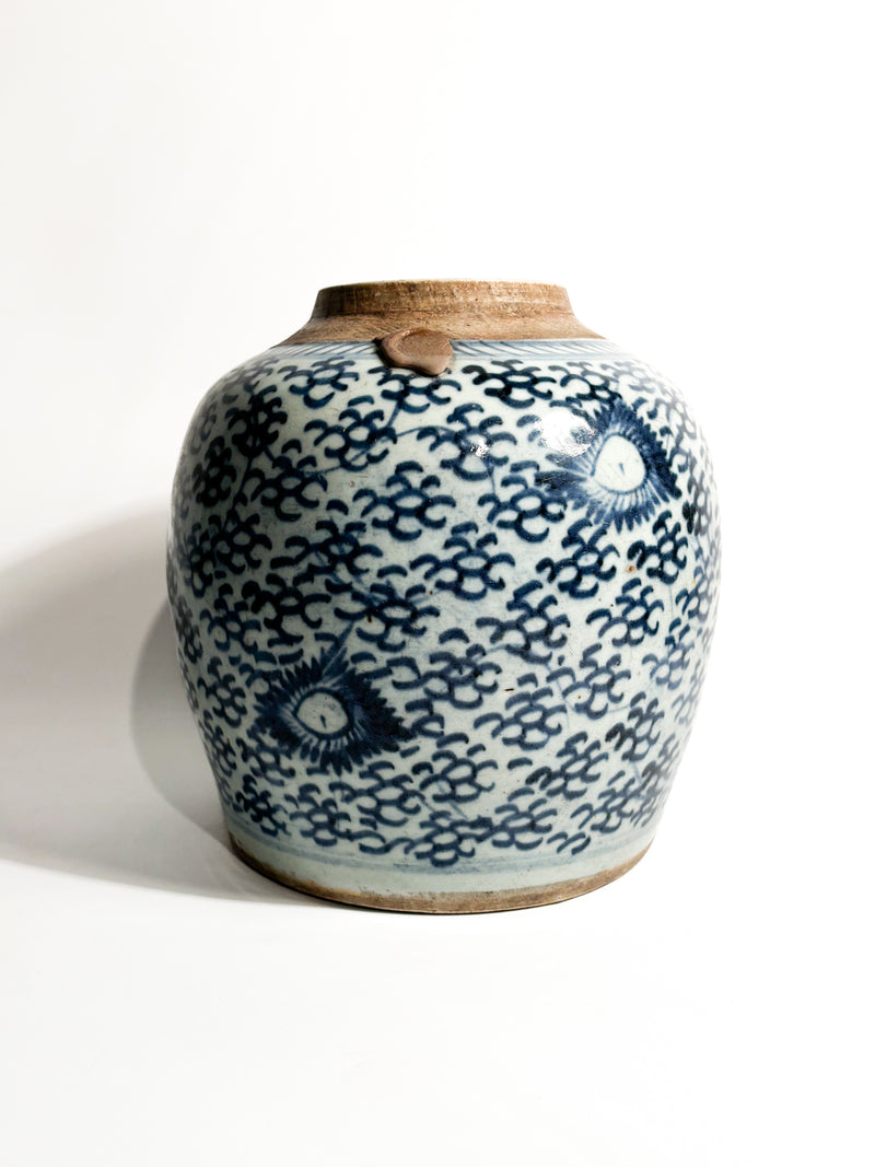 Vaso in Ceramica Cinese con Decorazioni Blu China Anni 50