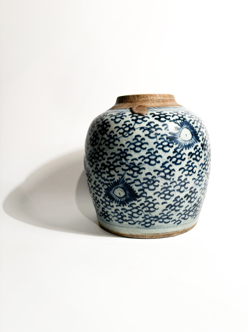 Chinese Ceramic Vase with Blue China Decorations from the 1950s