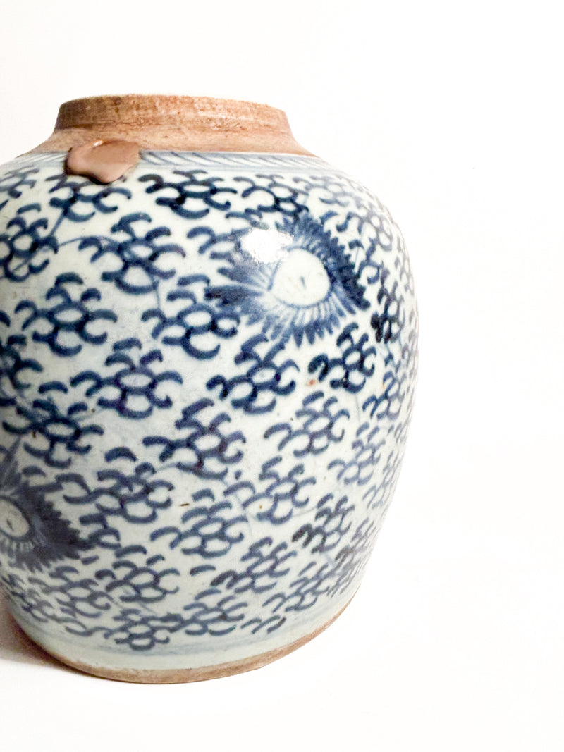Vaso in Ceramica Cinese con Decorazioni Blu China Anni 50