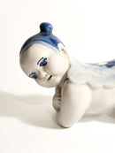 Cuscino in Ceramica Cinese Bianco con Decorazioni Blu Cina Anni 30