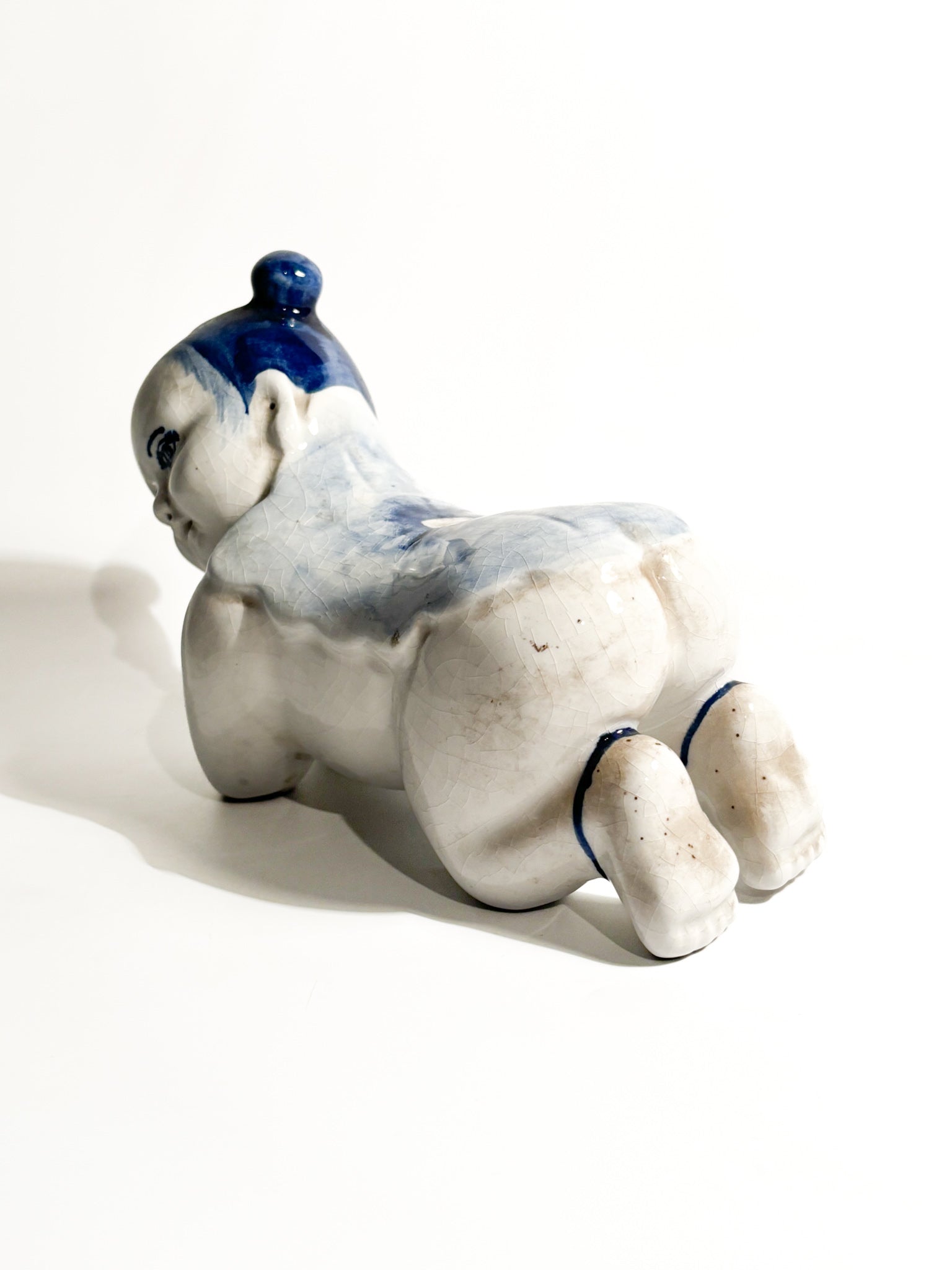 White Chinese Ceramic Cushion with 1930s China Blue Decorations