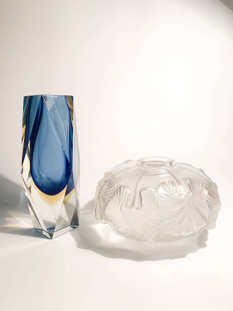 Vaso Monofiore in Cristallo di Lalique Feuilles Anni 50