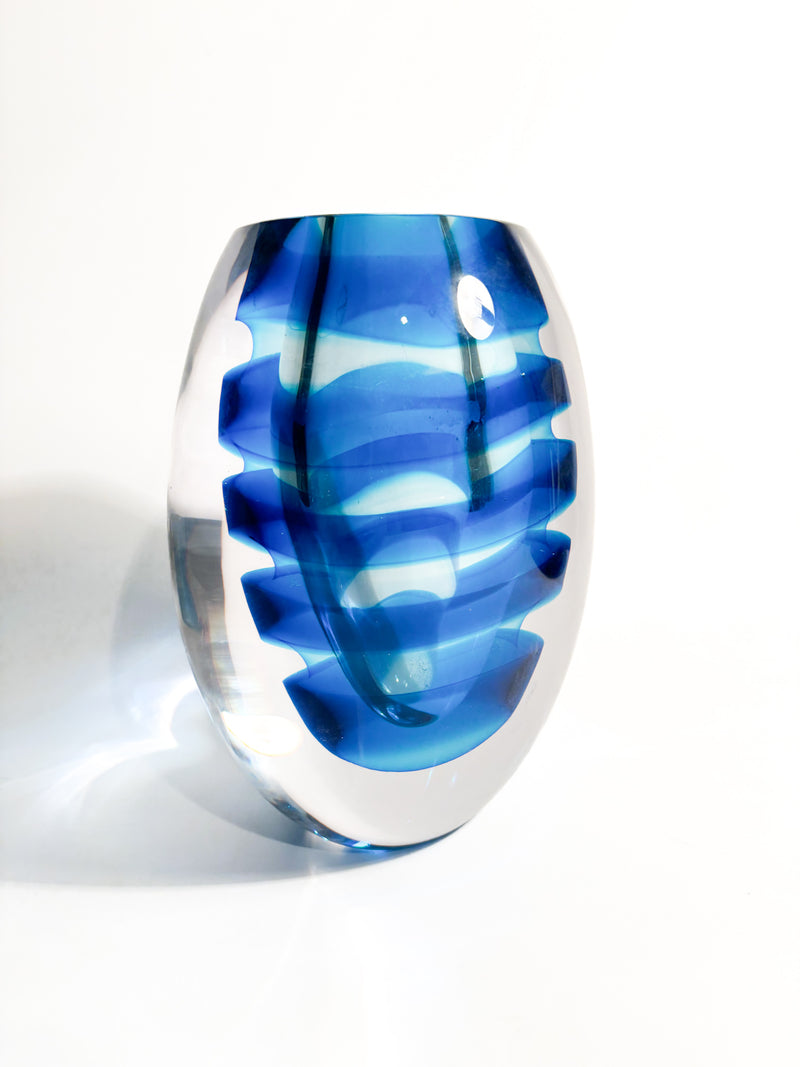 Vaso di Salviati in Vetro di Murano Sommerso Blu del 2003