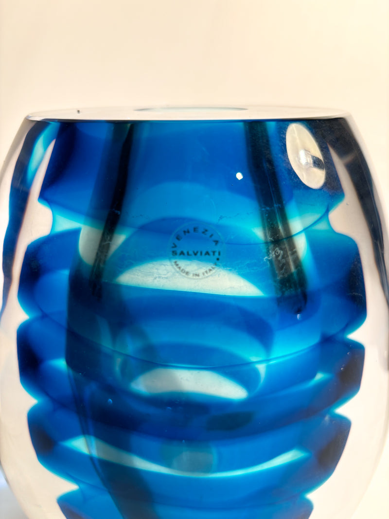 Vaso di Salviati in Vetro di Murano Sommerso Blu del 2003