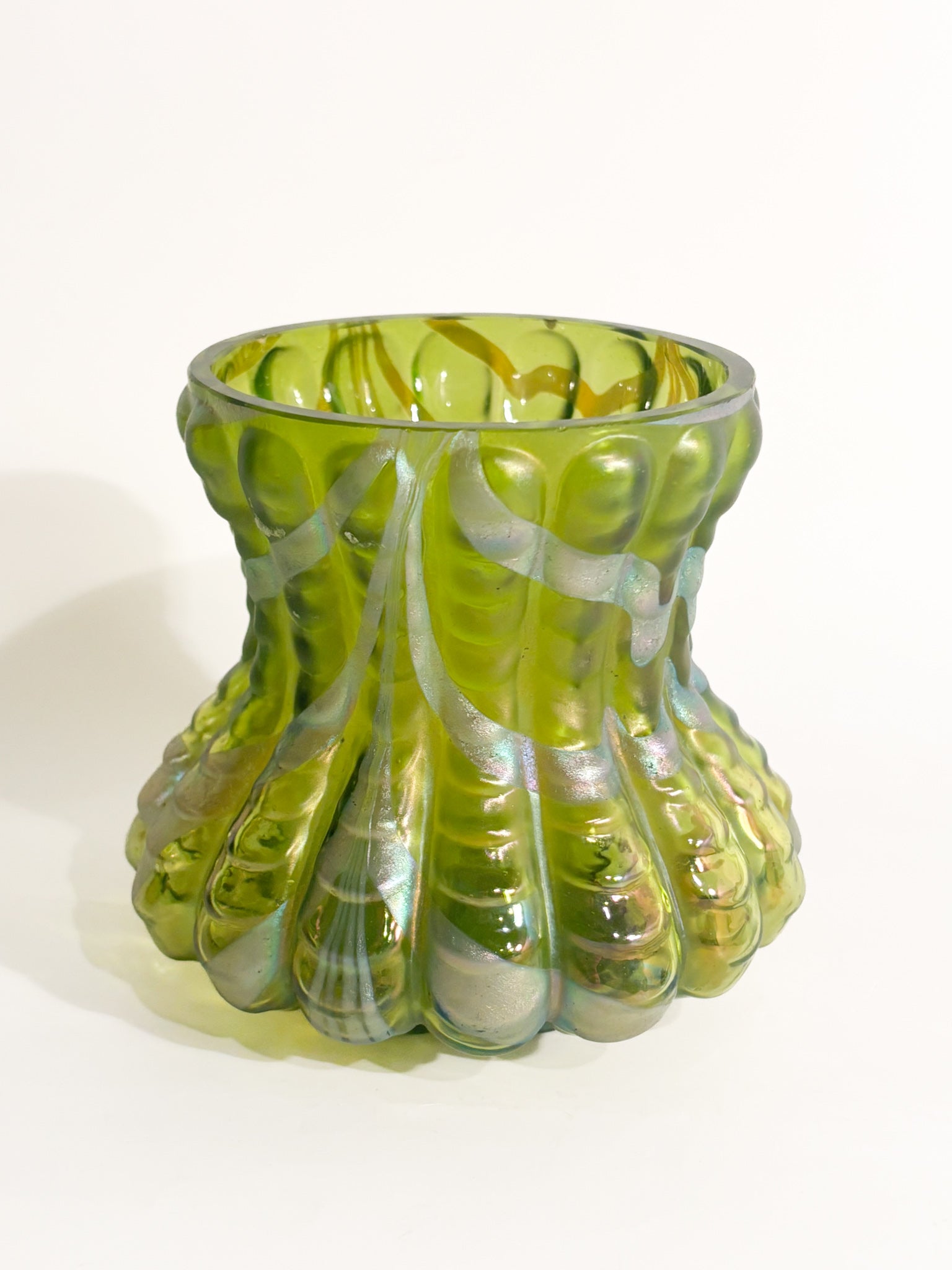 Loetz Green and Iridescent Silver Glass Vase 1950s