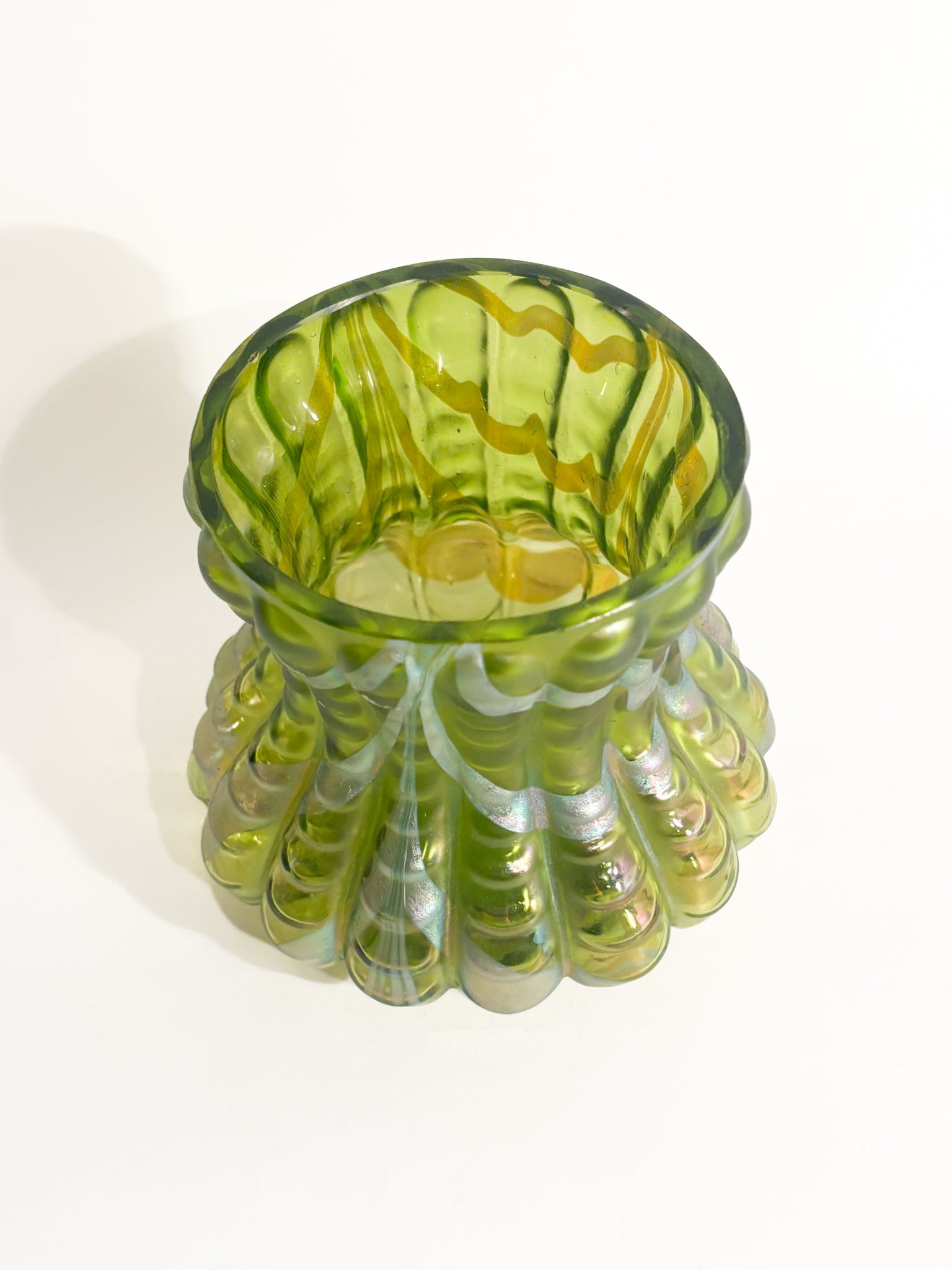 Loetz Green and Iridescent Silver Glass Vase 1950s