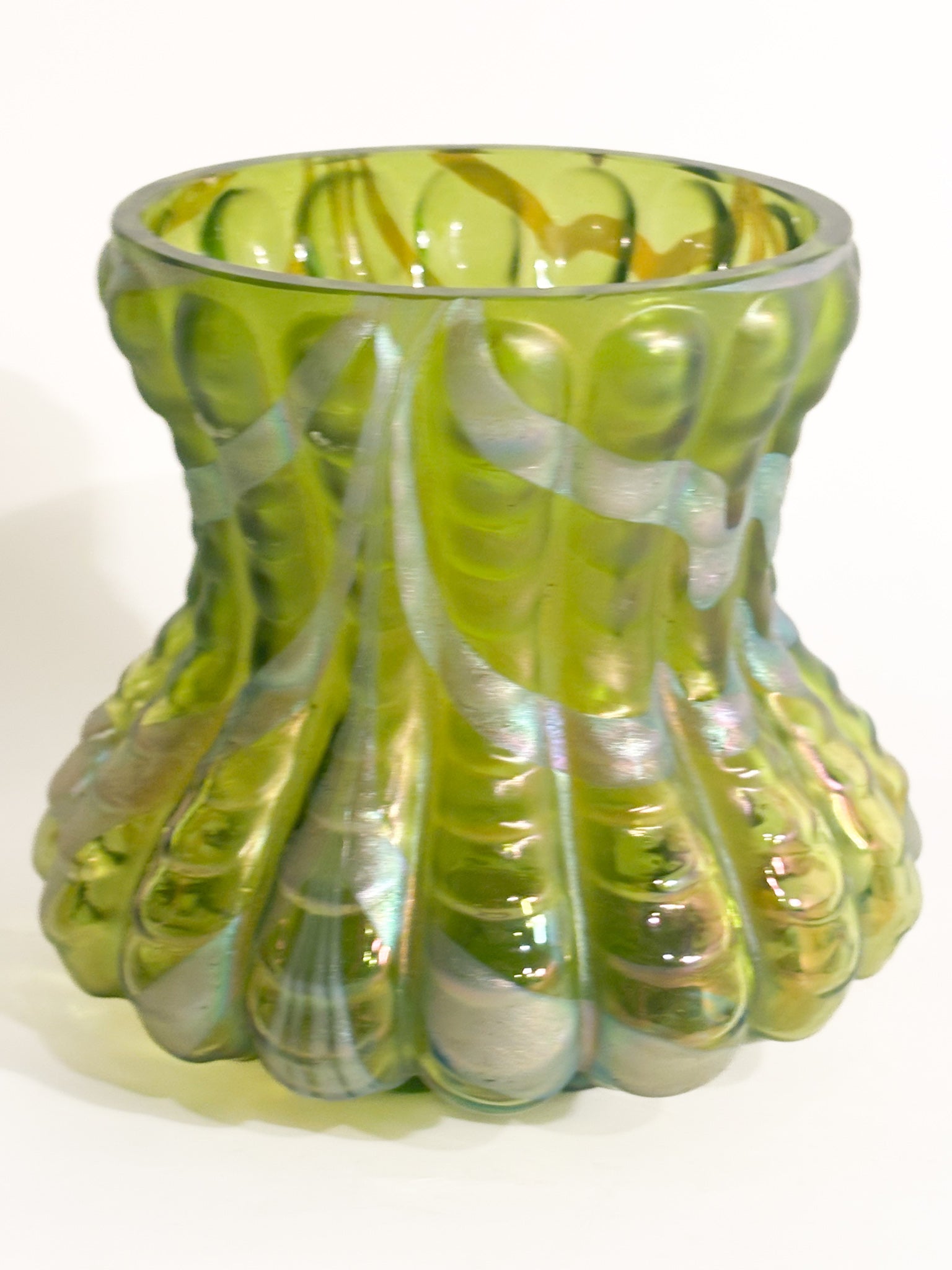 Loetz Green and Iridescent Silver Glass Vase 1950s