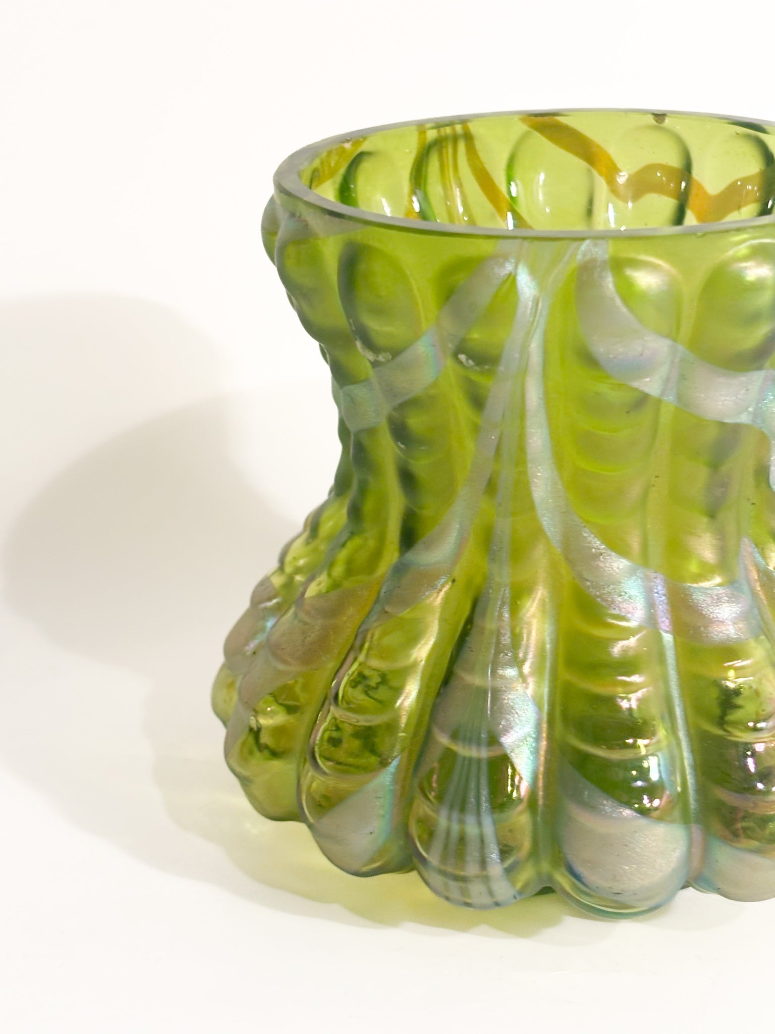 Loetz Green and Iridescent Silver Glass Vase 1950s