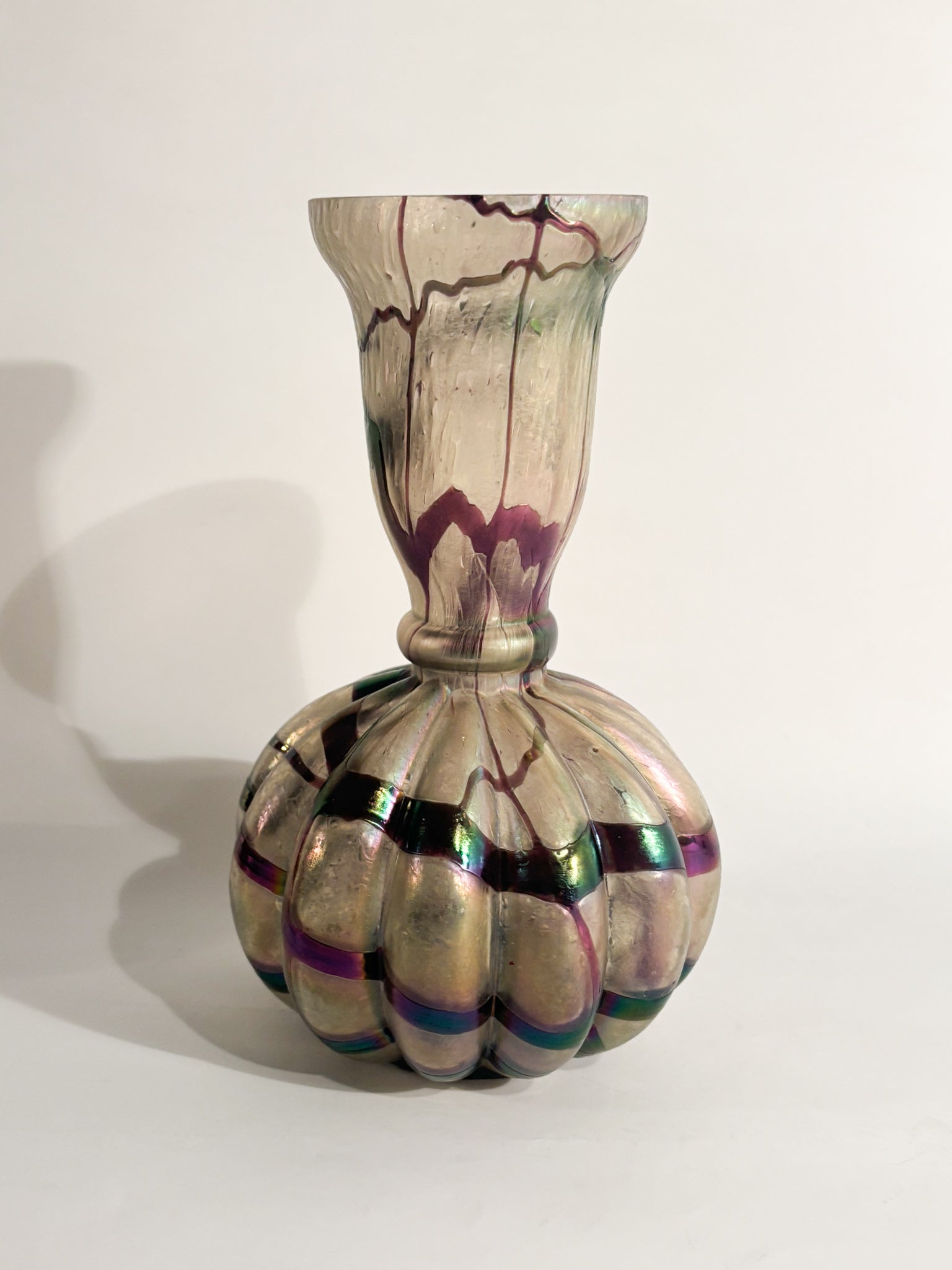 Loetz Glass Vase in Purple and Iridescent Gray 1950s