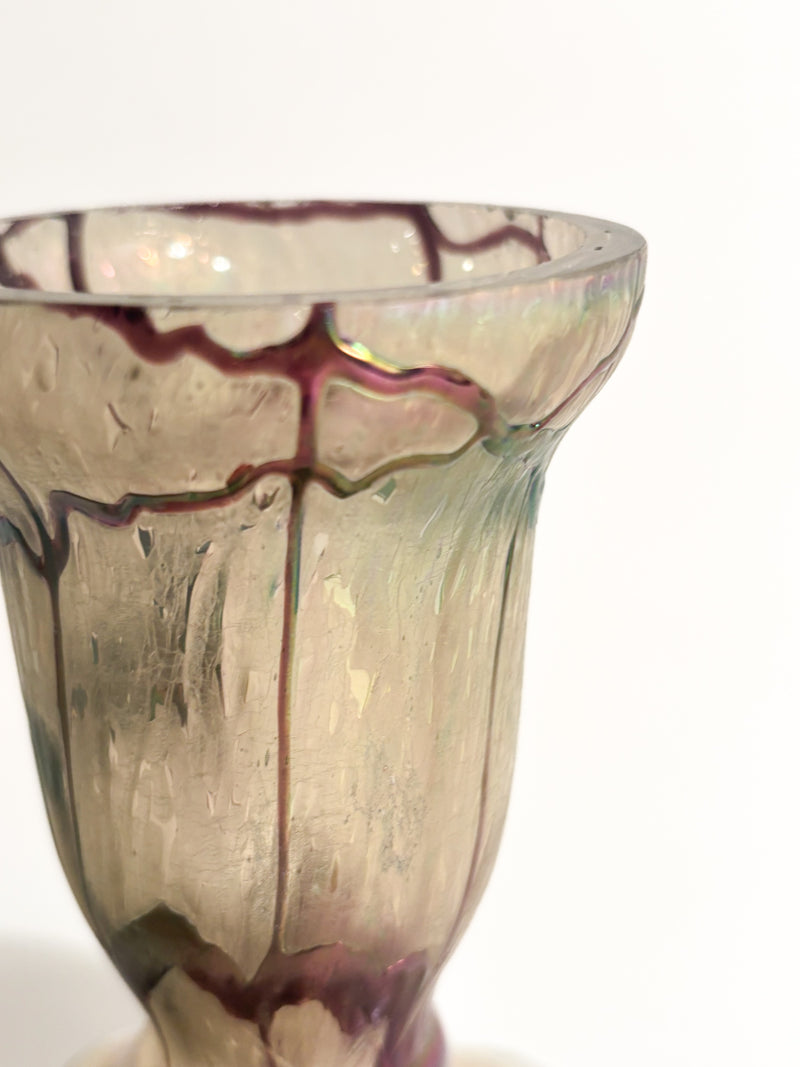 Vaso in Vetro di Loetz Viola e Grigio Iridescente Anni 50