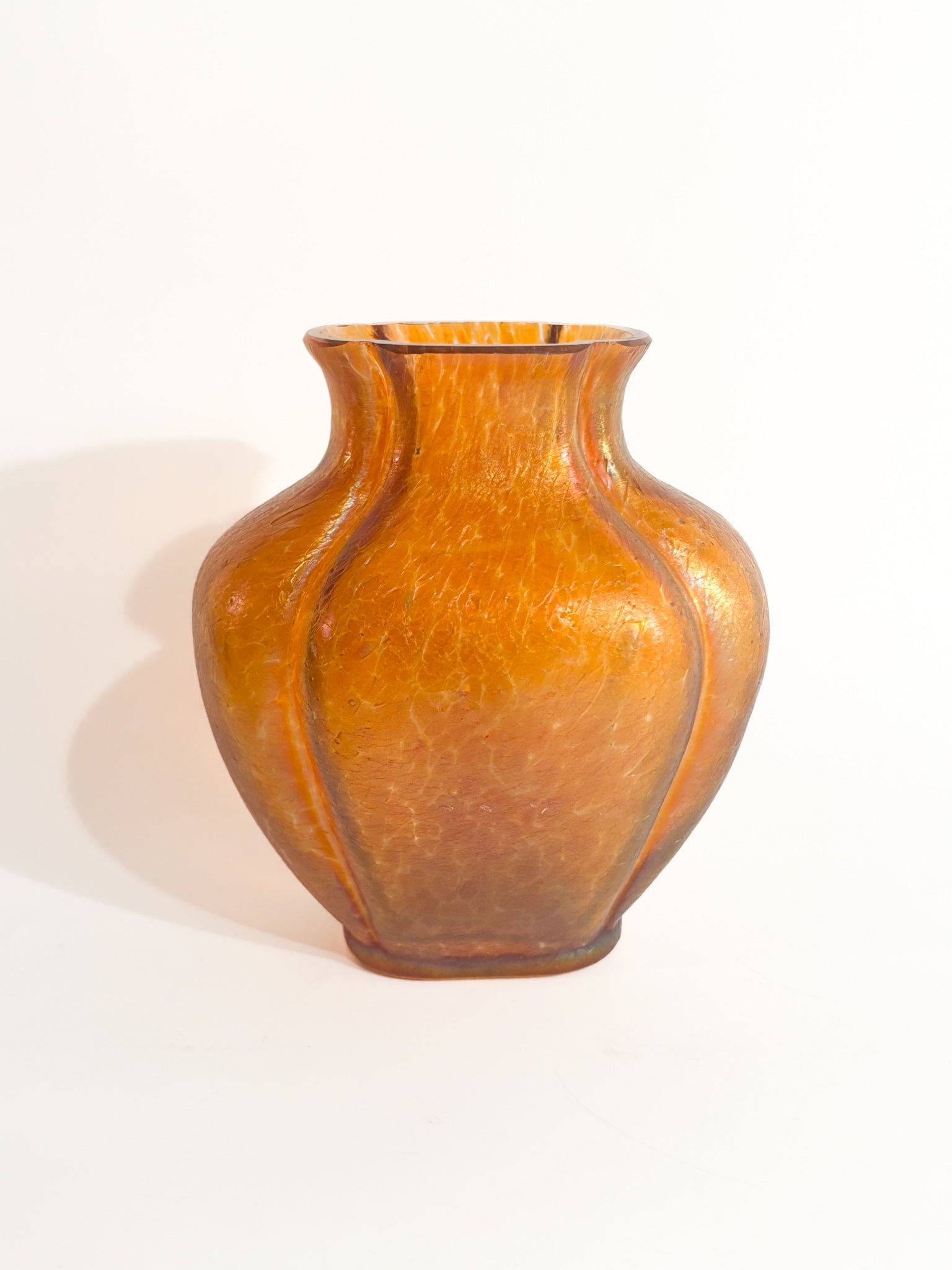 Loetz Glass Vase Pink and Orange Iridescent 1950s