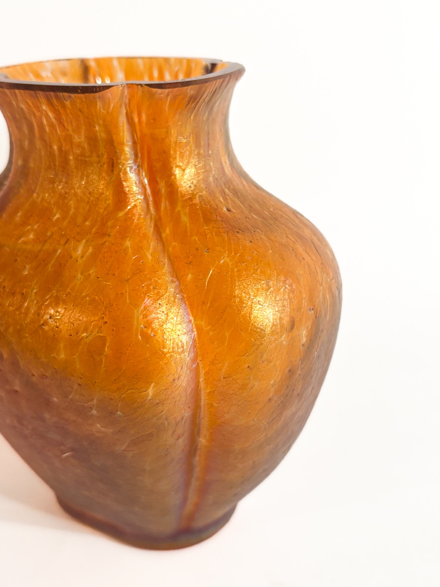 Loetz Glass Vase Pink and Orange Iridescent 1950s