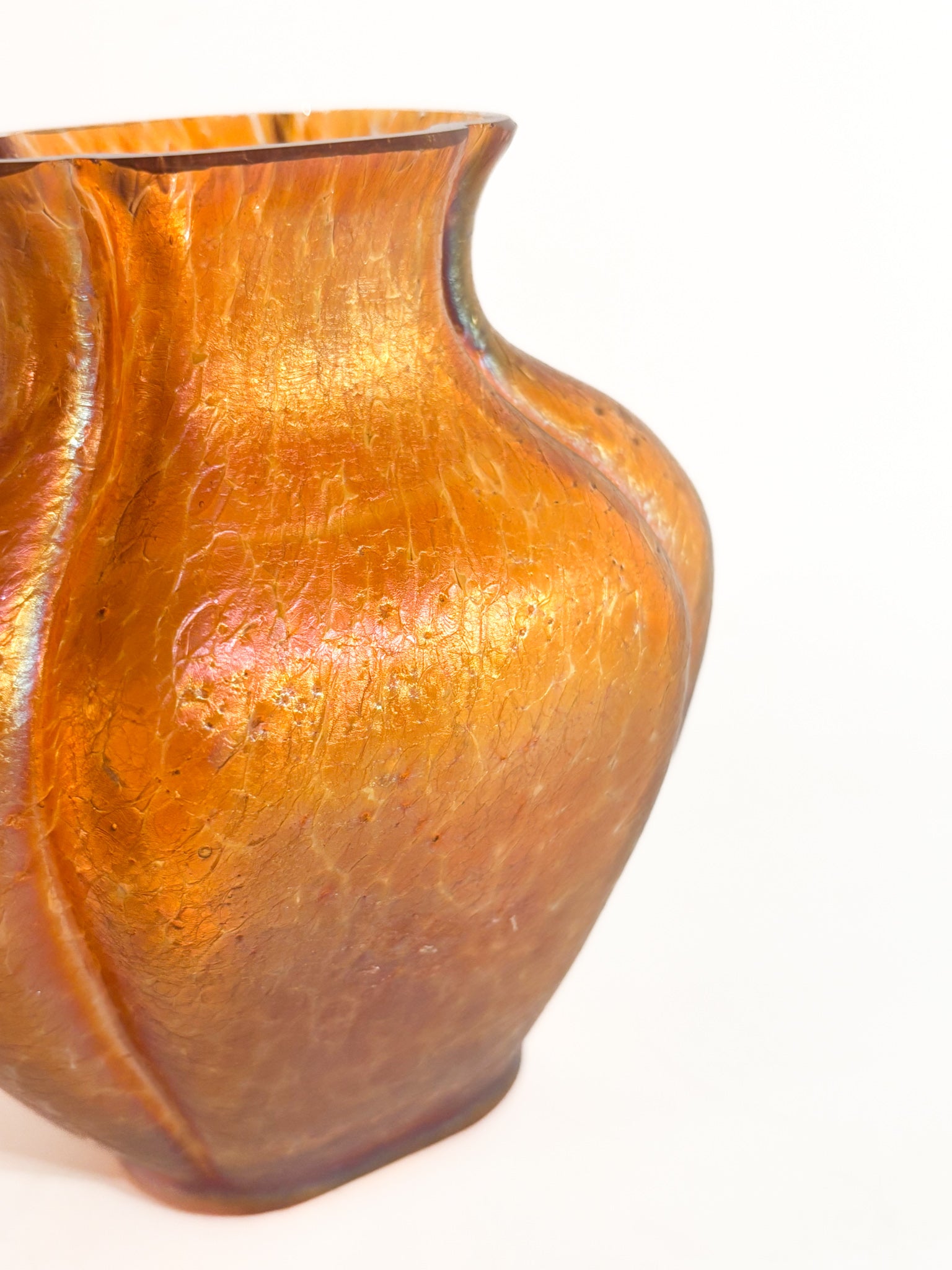 Loetz Glass Vase Pink and Orange Iridescent 1950s