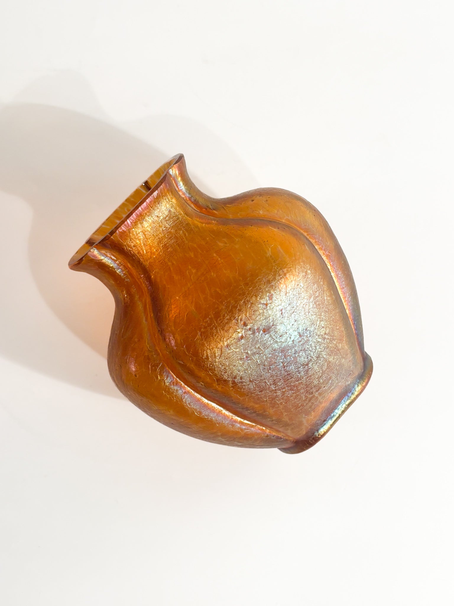 Loetz Glass Vase Pink and Orange Iridescent 1950s